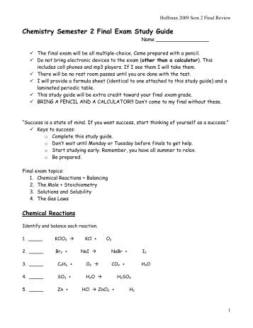 Chemistry Semester 2 Final Exam Study Guide