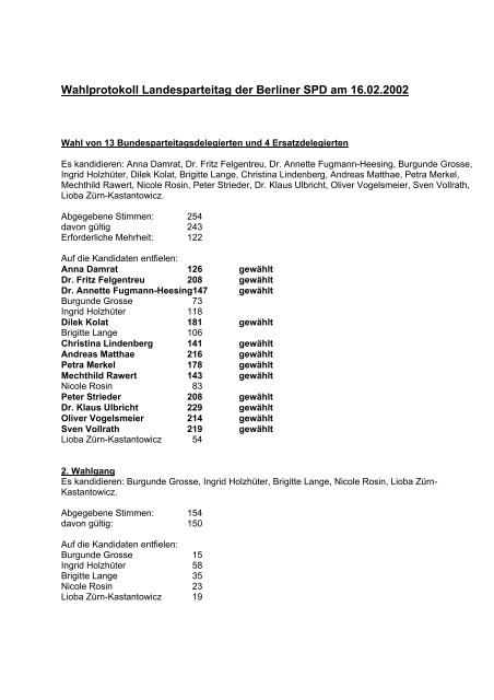 Wahlprotokoll Landesparteitag der Berliner SPD am 16 - Archiv