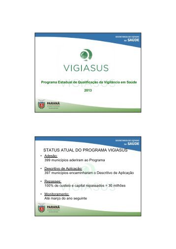 ApresentaÃ§Ã£o VIGIASUS - Conselho Estadual de SaÃºde