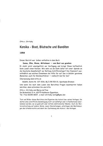 Korsika - Boot, Blutrache und Banditen - Verlag Otto von Stritzky