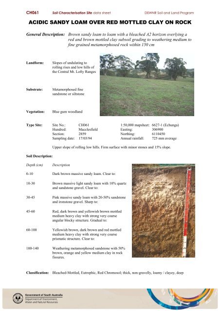 ACIDIC SANDY LOAM OVER RED MOTTLED CLAY ON ROCK - asris