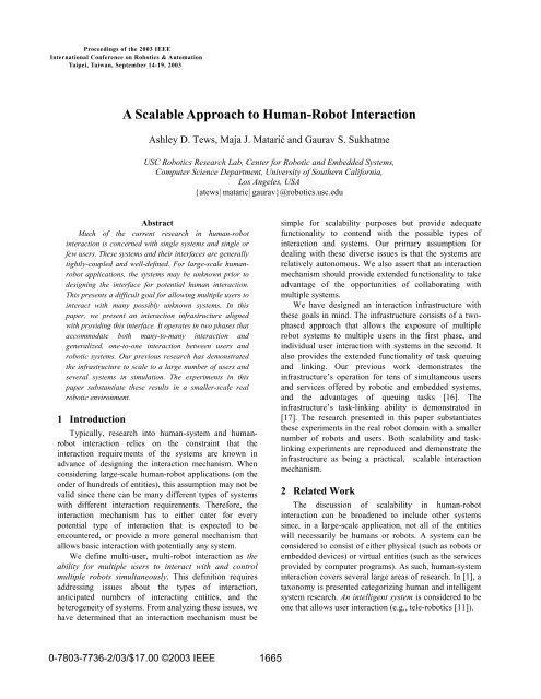 A Scalable Approach to Human-Robot Interaction - USC Robotics ...