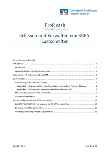 Umstellungsanleitung SEPA-Lastschrift - Volksbank Kraichgau ...