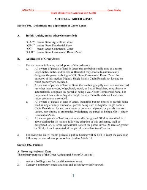 Article 6 - Greer Zoning Ordinance - Apache County