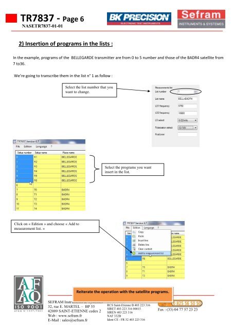 TR7837 : SIMPLIFIED GUIDE - Sefram