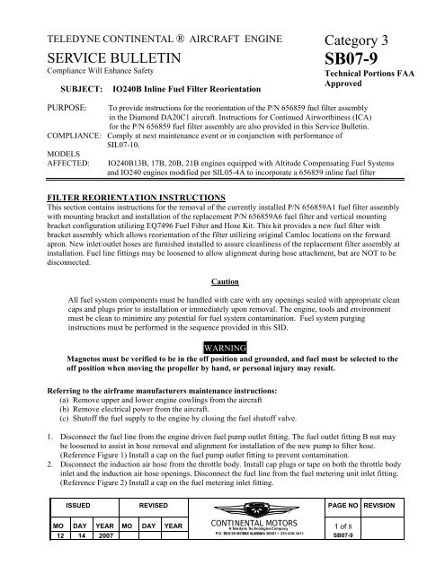 SB07-9 - Teledyne Continental Motors