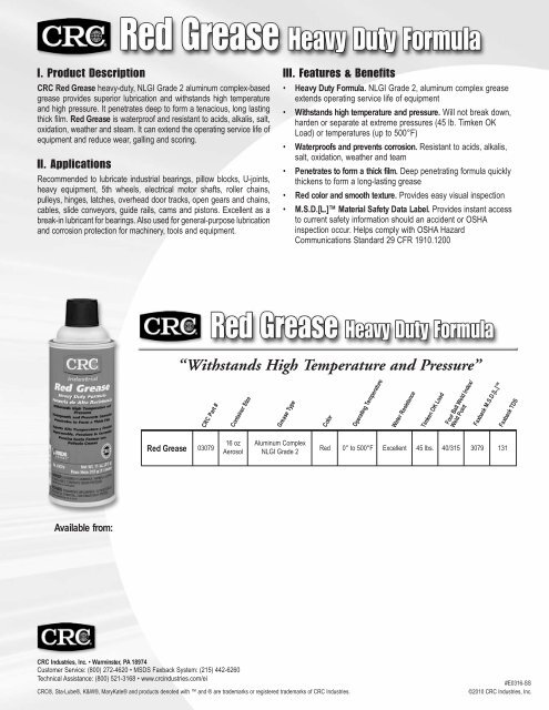 Red Grease Sell Sheet - CRC Industries