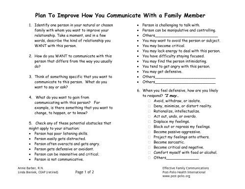 Family Communication Worksheet