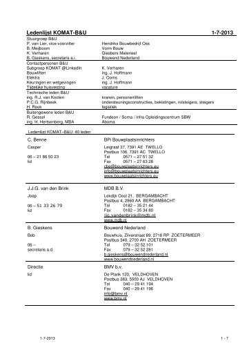 Ledenlijst KOMAT-B&U 1-7-2013 - Bouwend Nederland