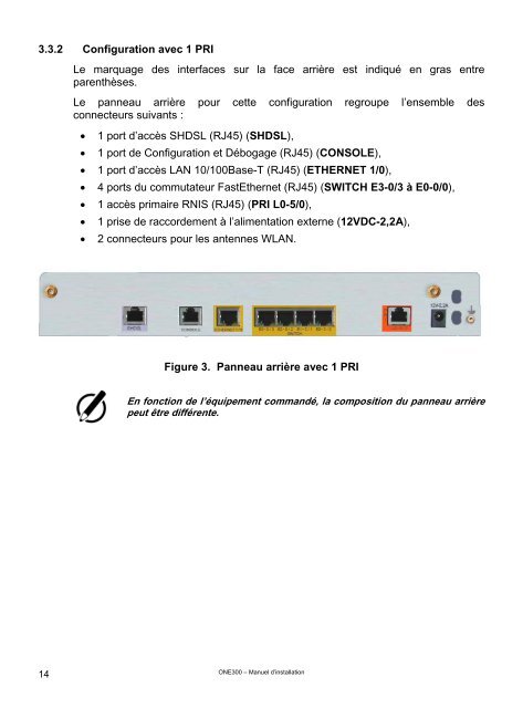 ONE300 Manuel d'installation - OneAccess extranet