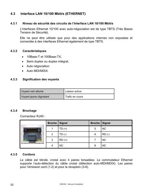 ONE300 Manuel d'installation - OneAccess extranet