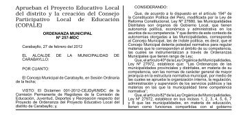 Aprueban el Proyecto Educativo Local del distrito y la creaciÃ³n del ...