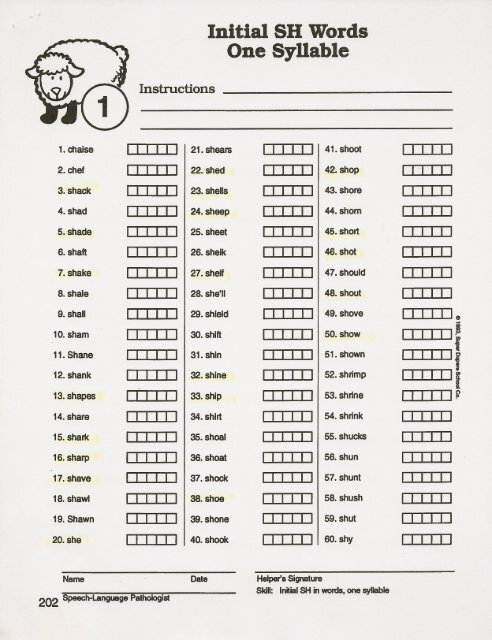 Initial SH Words One Syllable