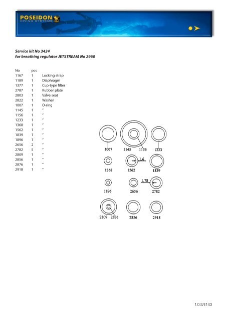 Service kit No 3424 for breathing regulator JETSTREAM No 2960