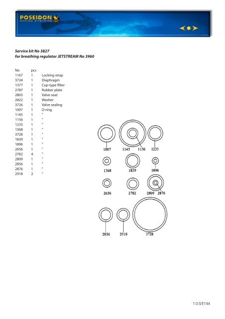 Service kit No 3424 for breathing regulator JETSTREAM No 2960