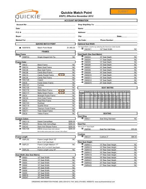 Match Point Order Form - Quickie-Wheelchairs.com