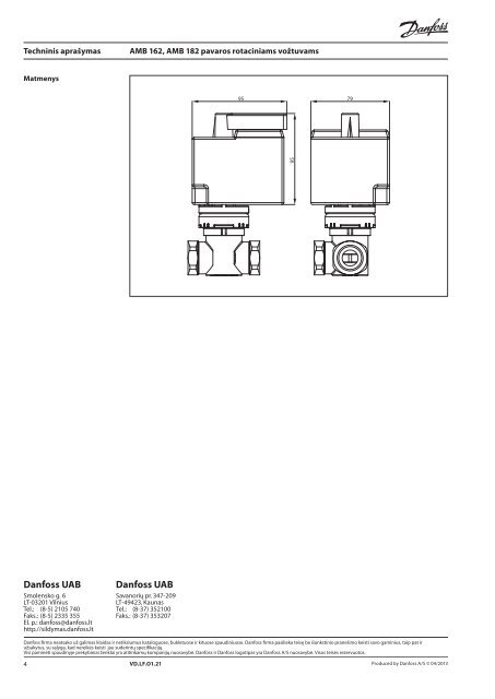 Pavaros rotaciniams vožtuvams AMB 162, AMB 182 - Danfoss