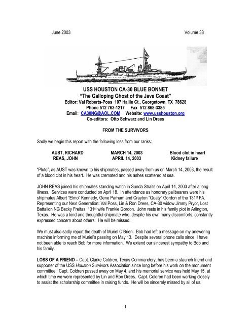 Uss Houston Ca 30 Blue Bonnet A A Aœthe Galloping Ghost Of The