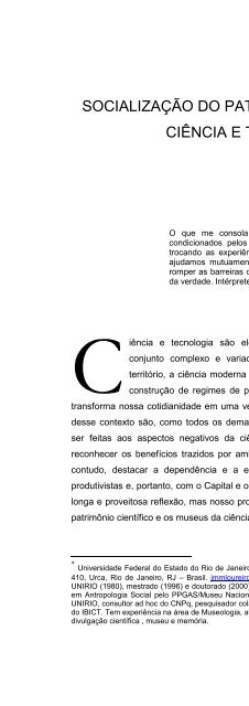 Cultura Material e PatrimÃ´nio da CiÃªncia e Tecnologia - Museu de ...