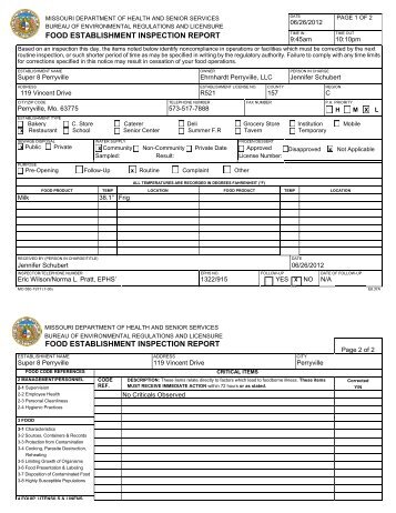 food establishment inspection report food ... - Andy's Web Tools