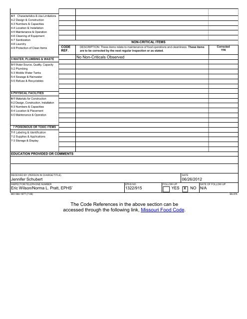 food establishment inspection report food ... - Andy's Web Tools