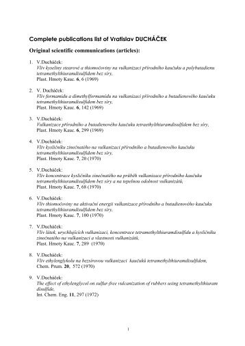 Publikace Ducháček - Vysoká škola chemicko-technologická v Praze