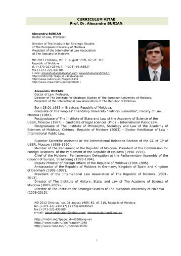 CURRICULUM VITAE Prof. Dr. Alexandru BURIAN