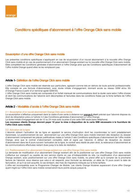 Conditions spÃ©cifiques d'abonnement Ã  l'offre ... - Orange mobile