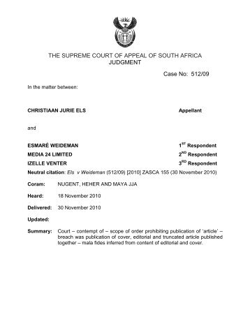 THE SUPREME COURT OF APPEAL OF SOUTH AFRICA ...