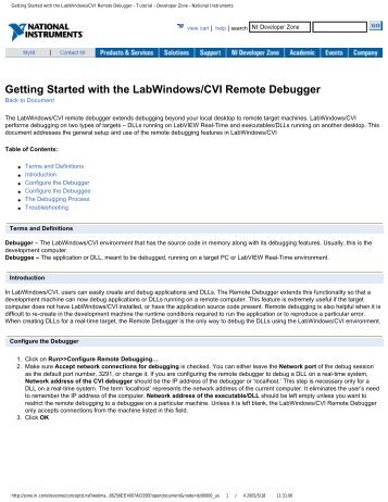 Getting Started with the LabWindows/CVI Remote Debugger ...