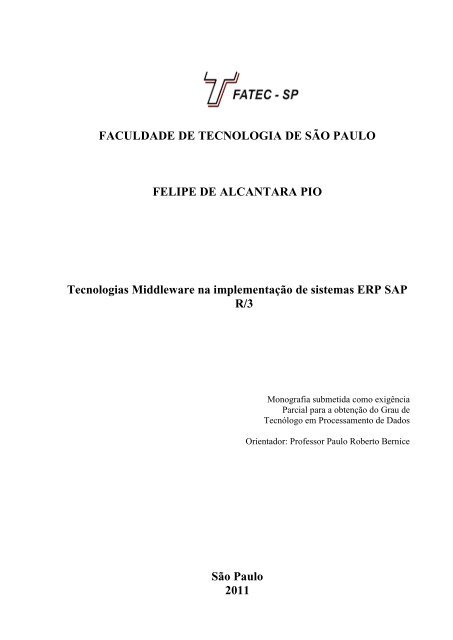 Tecnologias Middleware na implementaÃ§Ã£o de sistemas ... - Fatec