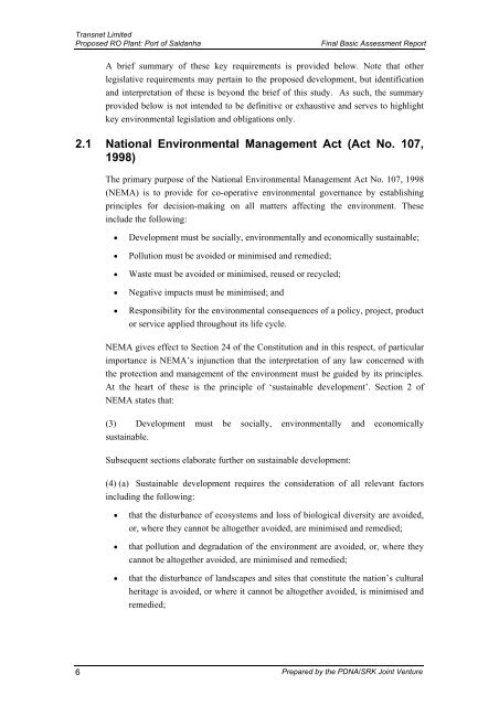 Basic Assessment Report - Transnet