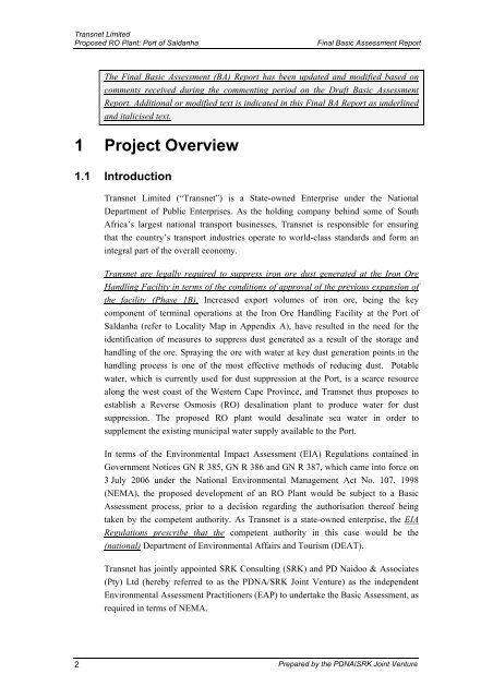 Basic Assessment Report - Transnet