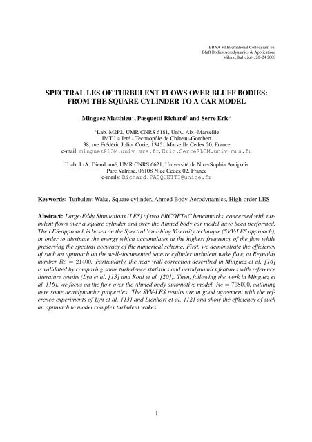 spectral les of turbulent flows over bluff bodies: from the ... - BBAA VI