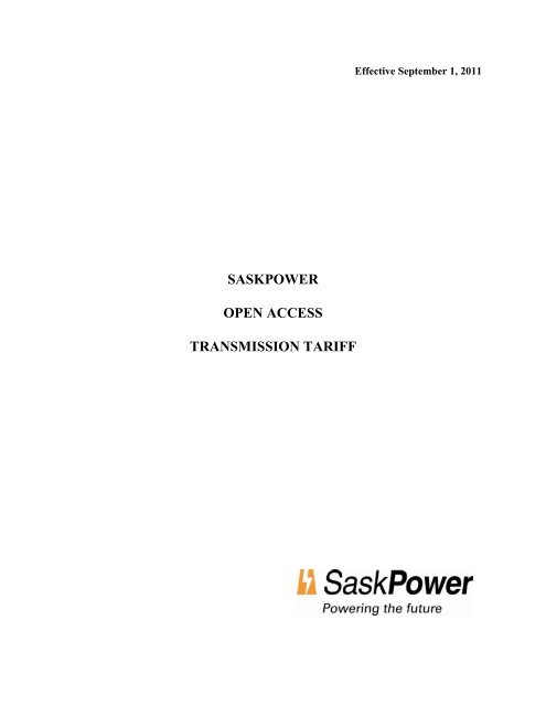 SASKPOWER OPEN ACCESS TRANSMISSION TARIFF