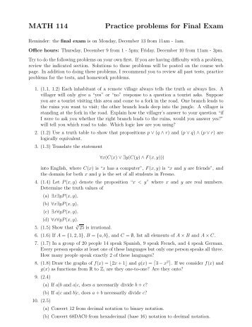 MATH 114 Practice problems for Final Exam