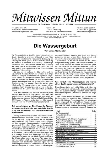 Die Wassergeburt - Pro Conscientia