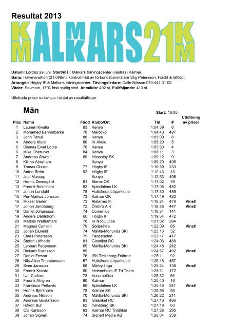 Resultat 2013 MÃ¤n - HÃ¶gby IF
