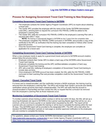 Process for Assigning Government Travel Card Training to ... - Nasa