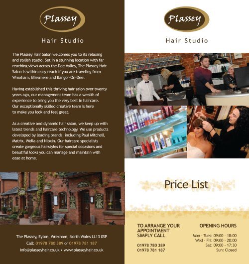 Price List Copy Plassey Hair Studio