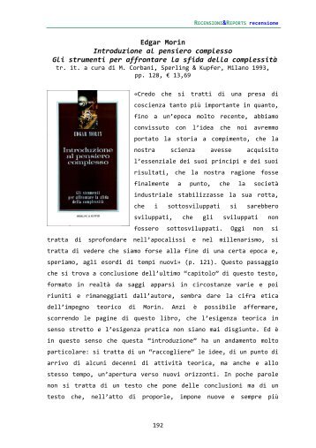 Edgar Morin Introduzione al pensiero complesso Gli strumenti per ...
