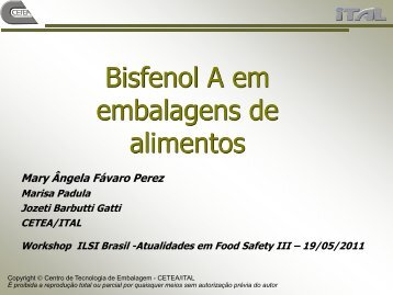 Bisfenol A em embalagem para alimentos - Mary Ângela Fávaro Perez