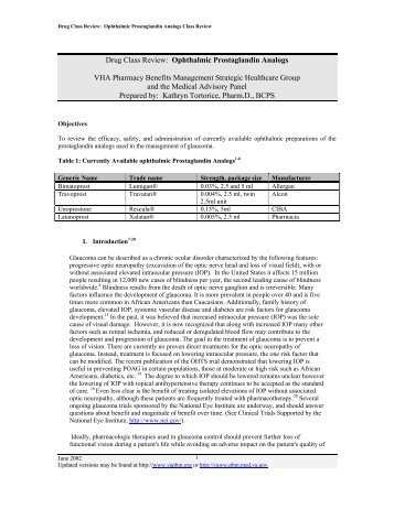 Prostaglandin Analogs - Ophthalmic, Drug Class Review