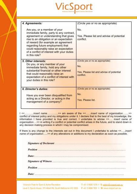 Declaration of Interest Template for Sport & Active ... - VicSport