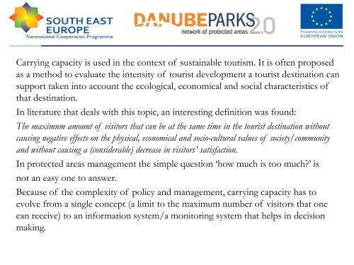 Carrying capacities for visitor management - DANUBEPARKS