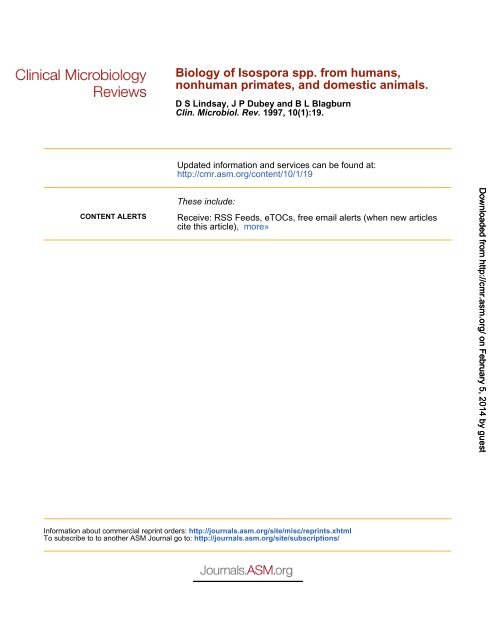 Biology of Isospora spp. from Humans, Nonhuman Primates, and ...