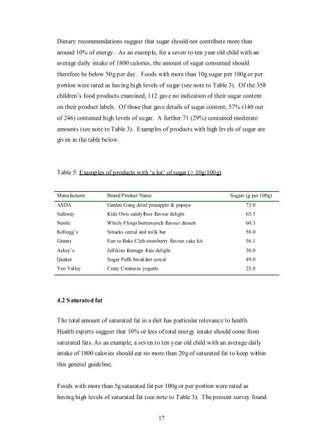 To view the full report Children's Food Examined in PDF format click ...