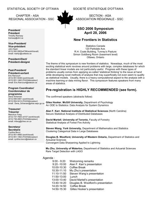 SSO 2006 Symposium April 20, 2006 New Frontiers in Statistics Pre ...