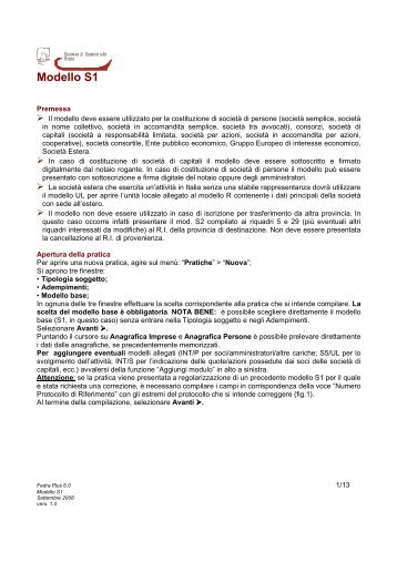 Fedra - Istruzioni compilazione modello S1 - CCIAA di Prato