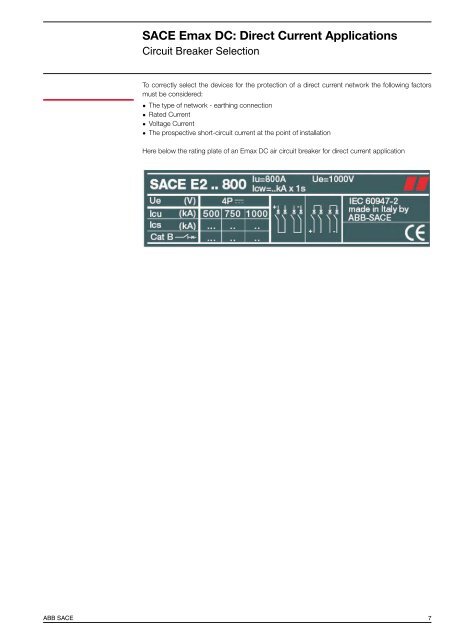 SACE Emax DC: Direct Current Applications - VAE ProSys sro